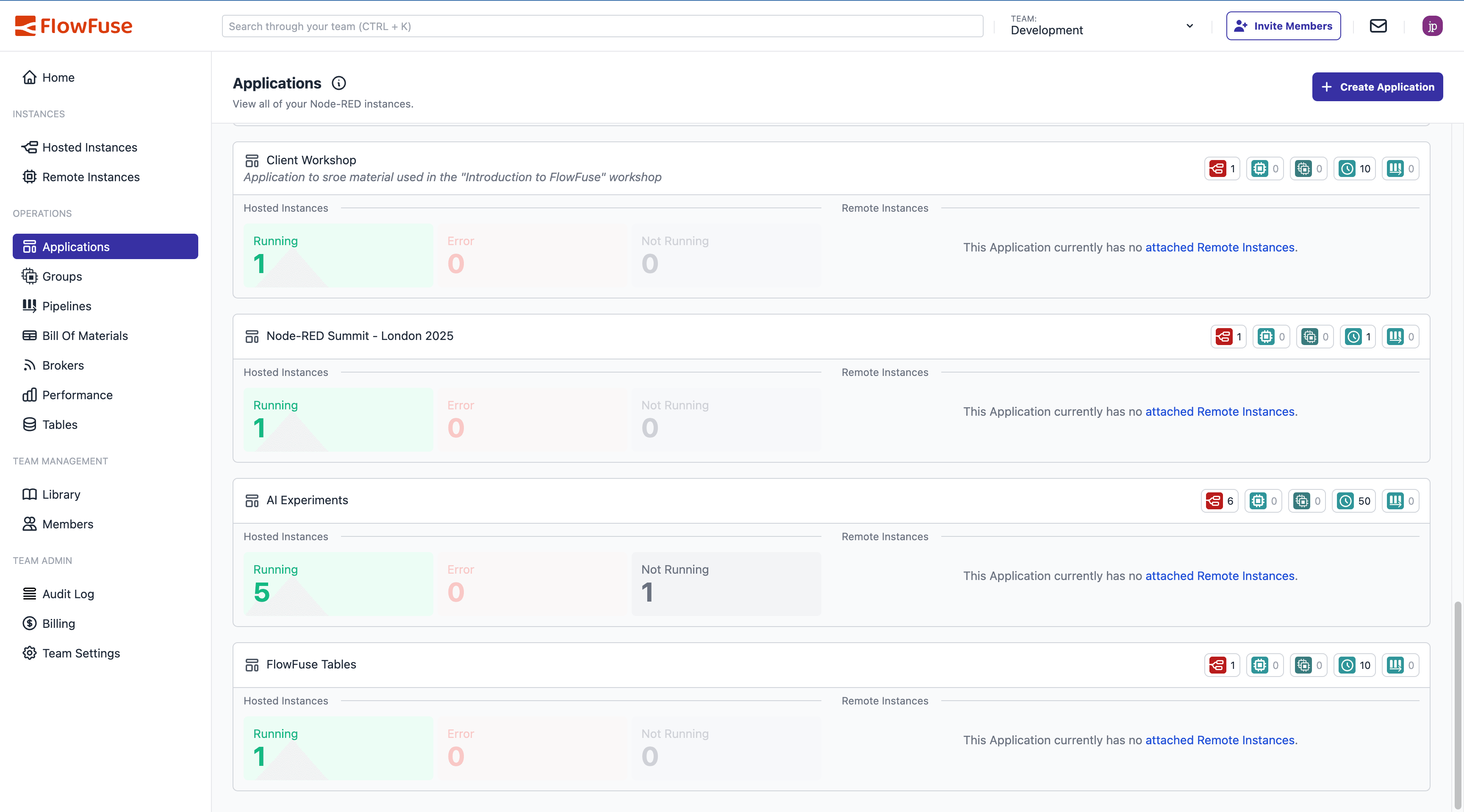 Screenshot of New Applications Page