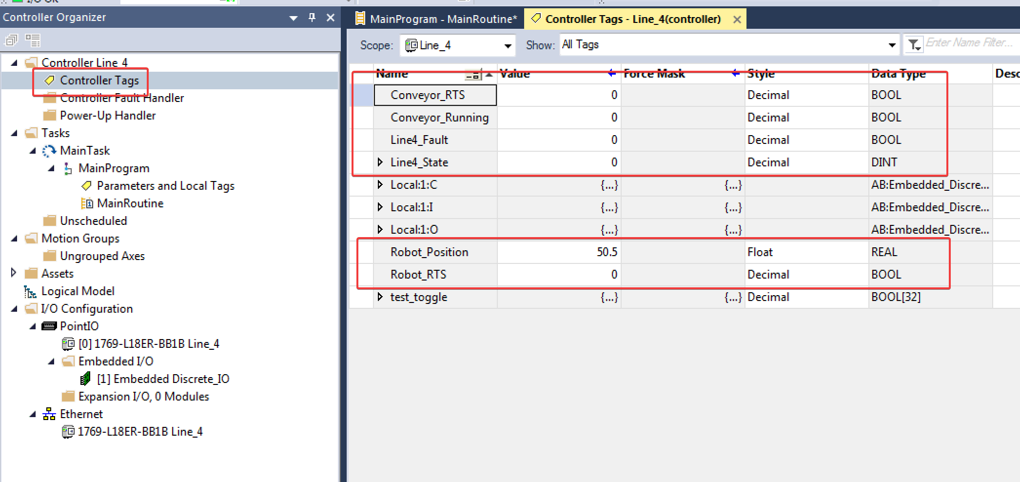 "Screenshot showing the AB Controller Tags"